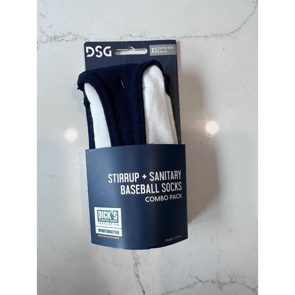 NWT DSG baseball/softball stirrup & sanitary socks combo pack size youth XS